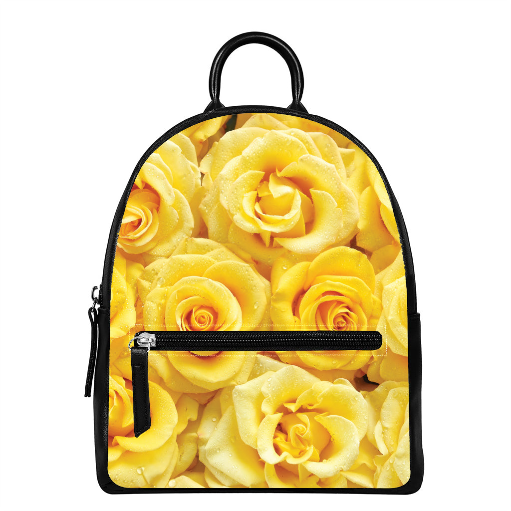 Yellow Rose Print Leather Backpack