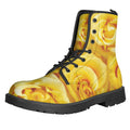Yellow Rose Print Lace-Up Boots