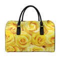 Yellow Rose Print Leather Duffel Bag
