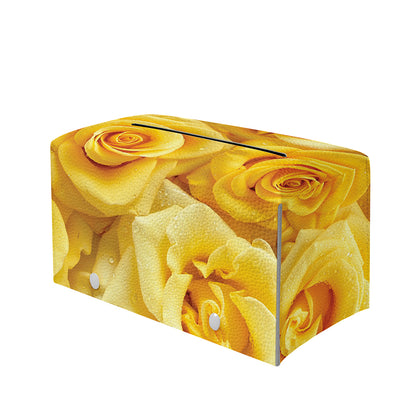 Yellow Rose Print Leather Tissue Box Cover
