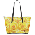 Yellow Rose Print Leather Tote Bag