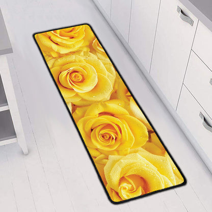 Yellow Rose Print Long Kitchen Mat