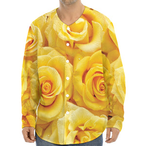 Yellow Rose Print Long Sleeve Baseball Jersey