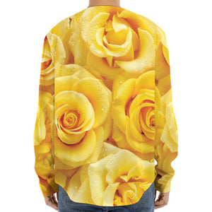 Yellow Rose Print Long Sleeve Baseball Jersey