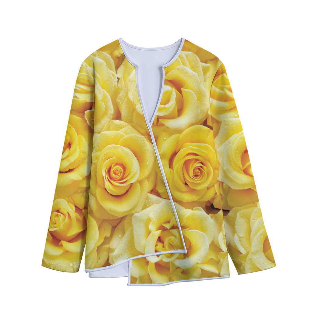 Yellow Rose Print Long Sleeve Short Coat