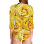 Yellow Rose Print Long Sleeve Swimsuit