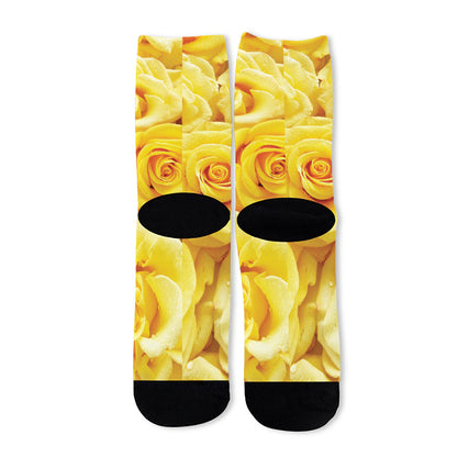 Yellow Rose Print Long Socks