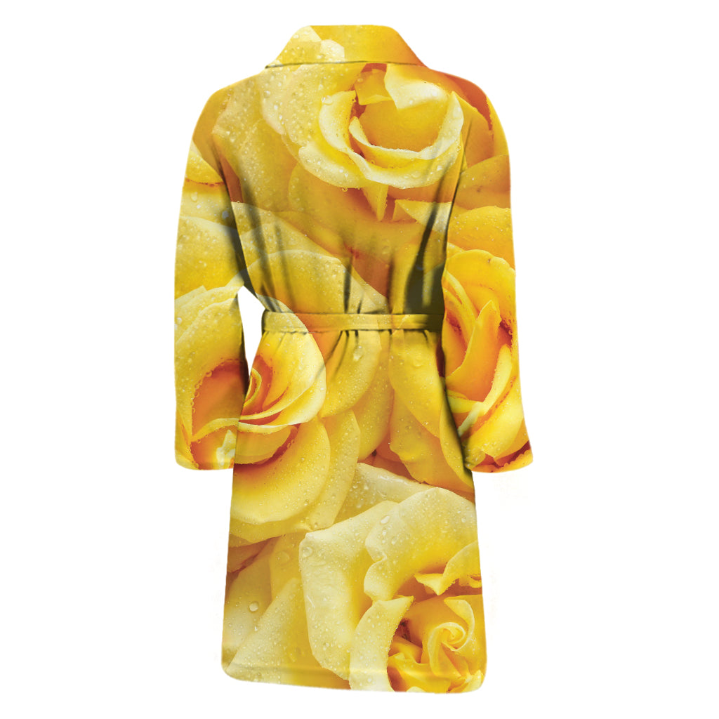 Yellow Rose Print Men's Bathrobe