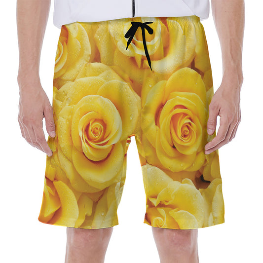 Yellow Rose Print Men's Beach Shorts