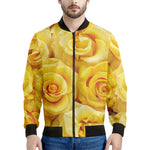 Yellow Rose Print Men's Bomber Jacket