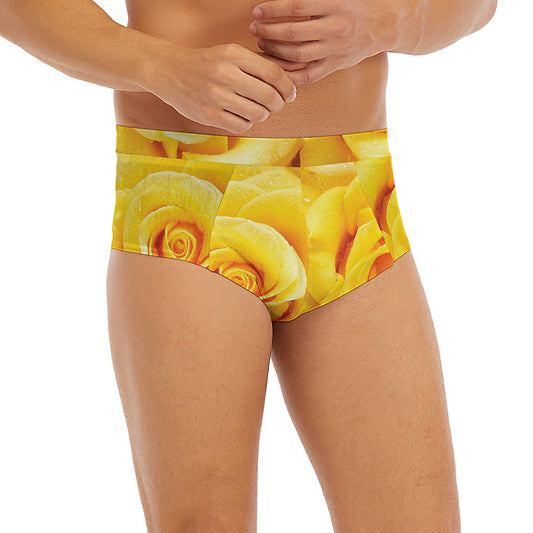 Yellow Rose Print Men's Briefs