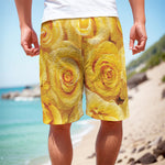 Yellow Rose Print Men's Cargo Shorts