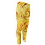 Yellow Rose Print Men's Compression Pants