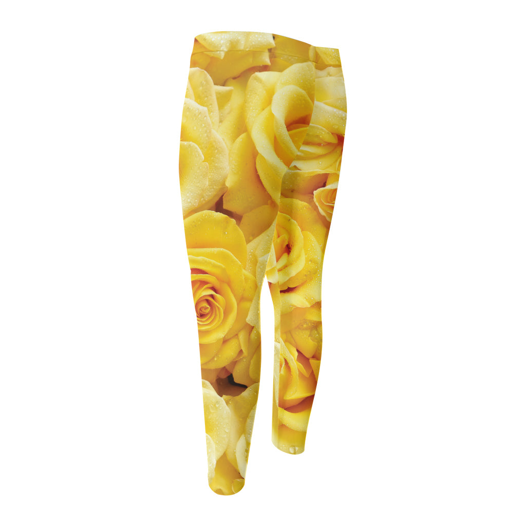Yellow Rose Print Men's Compression Pants