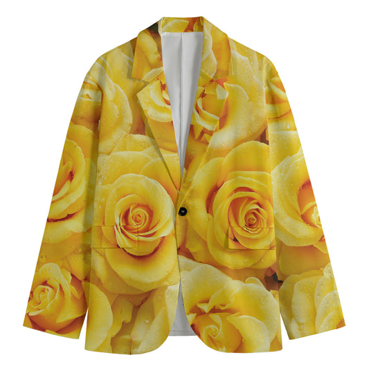 Yellow Rose Print Men's Cotton Blazer