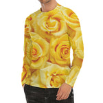 Yellow Rose Print Men's Long Sleeve Rash Guard