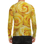 Yellow Rose Print Men's Long Sleeve Rash Guard