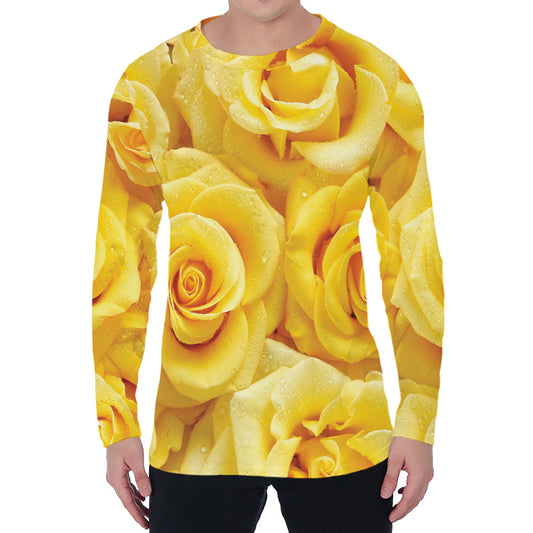 Yellow Rose Print Men's Long Sleeve T-Shirt
