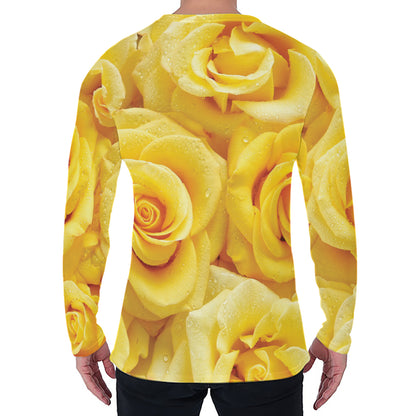 Yellow Rose Print Men's Long Sleeve T-Shirt