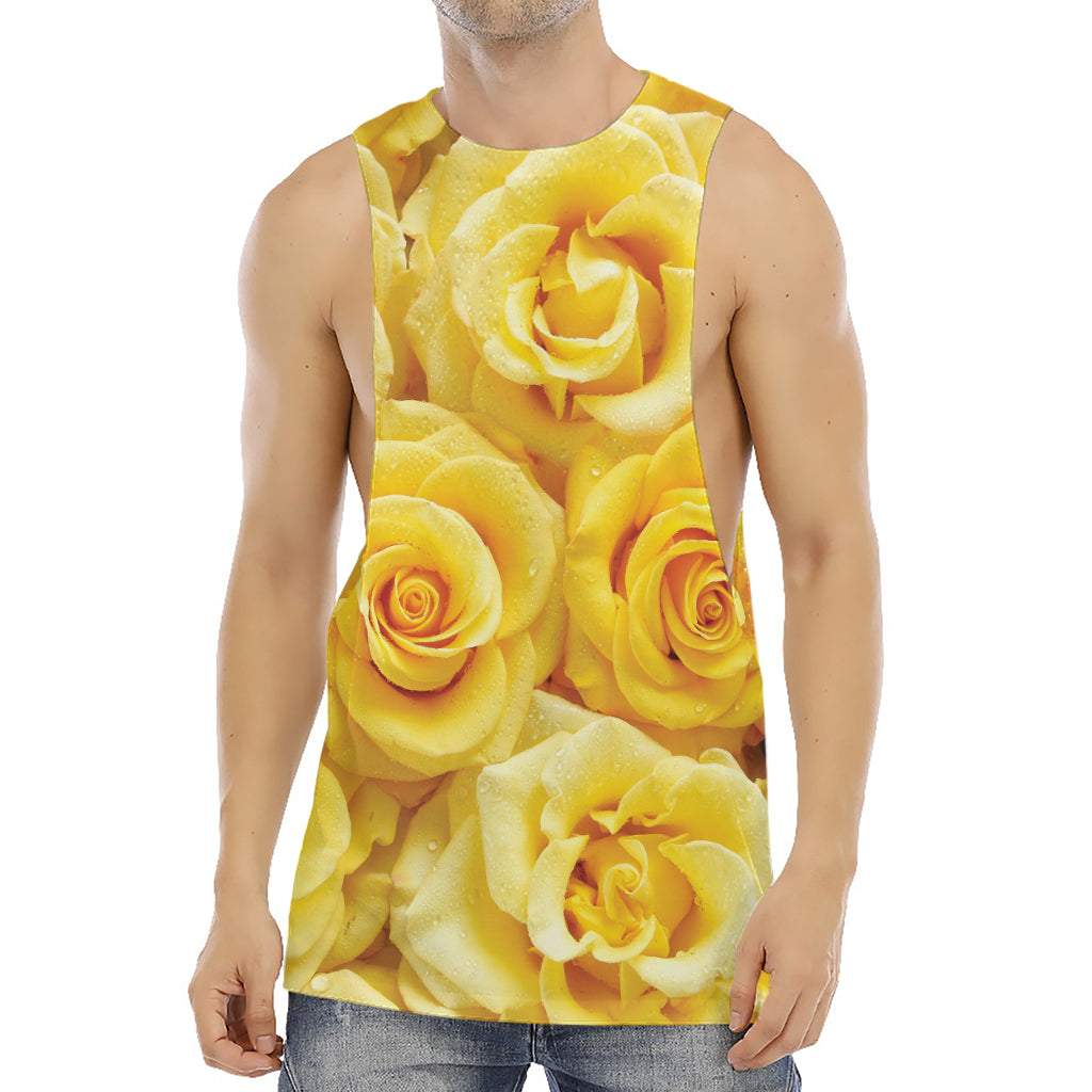 Yellow Rose Print Men's Muscle Tank Top