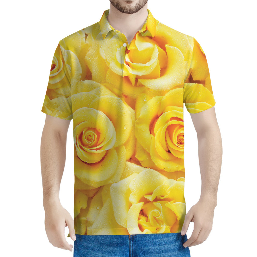 Yellow Rose Print Men's Polo Shirt