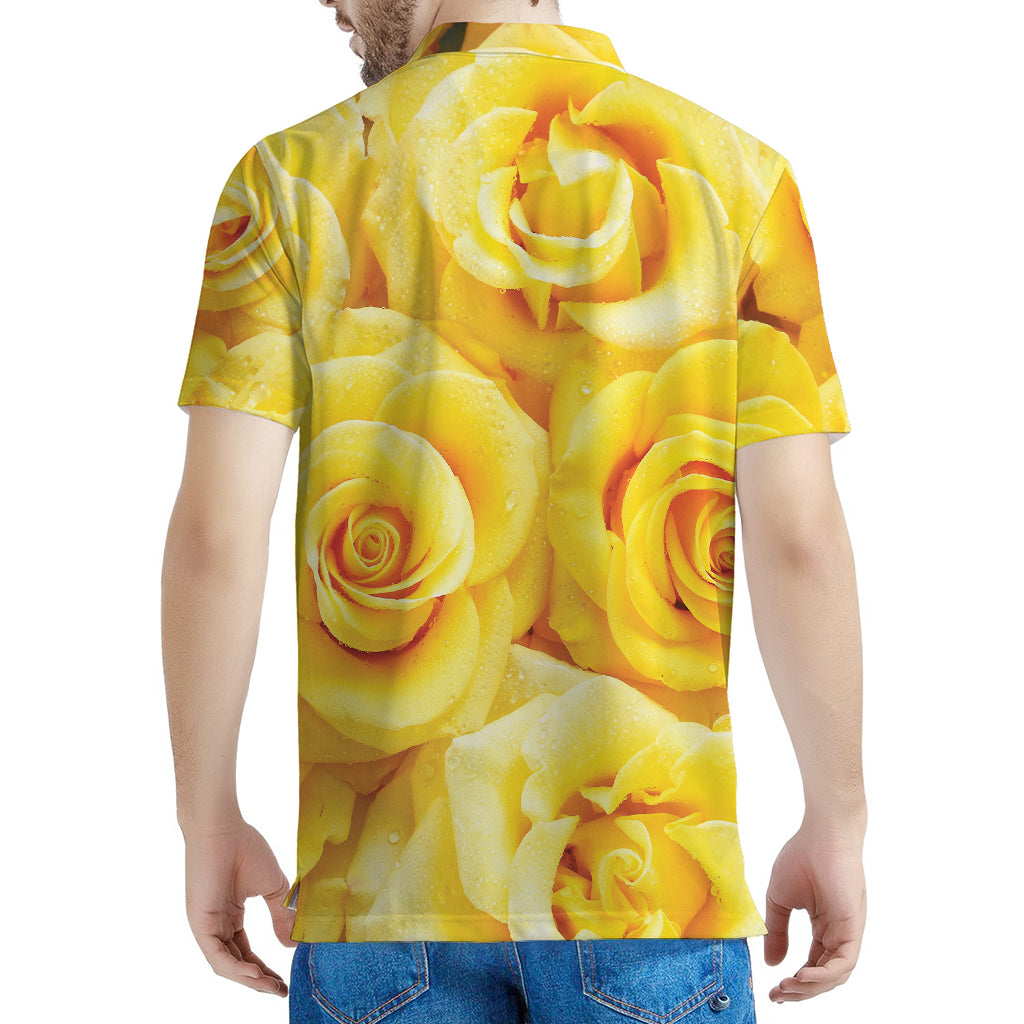 Yellow Rose Print Men's Polo Shirt