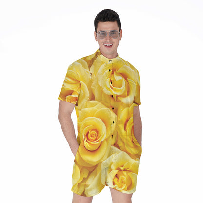Yellow Rose Print Men's Rompers