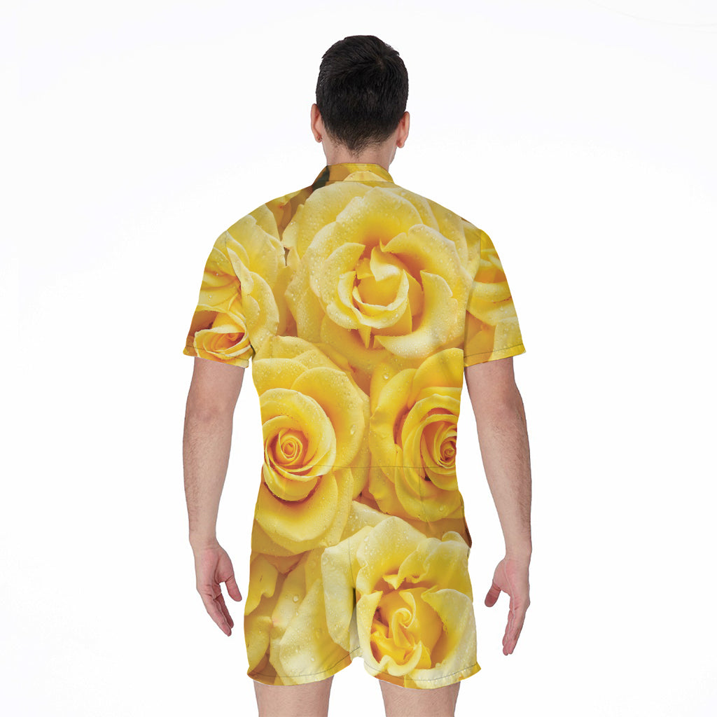 Yellow Rose Print Men's Rompers