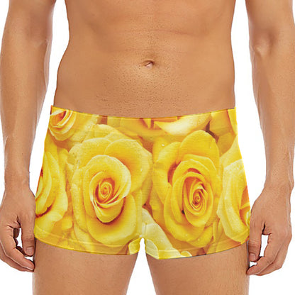 Yellow Rose Print Men's Short Boxer Briefs