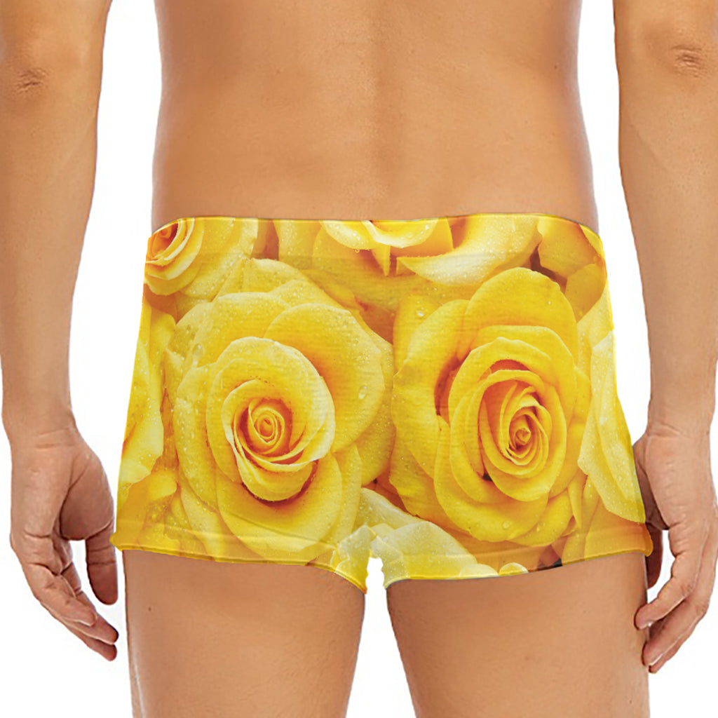 Yellow Rose Print Men's Short Boxer Briefs