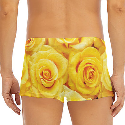 Yellow Rose Print Men's Short Boxer Briefs