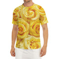 Yellow Rose Print Men's Short Sleeve Rash Guard