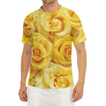 Yellow Rose Print Men's Short Sleeve Rash Guard