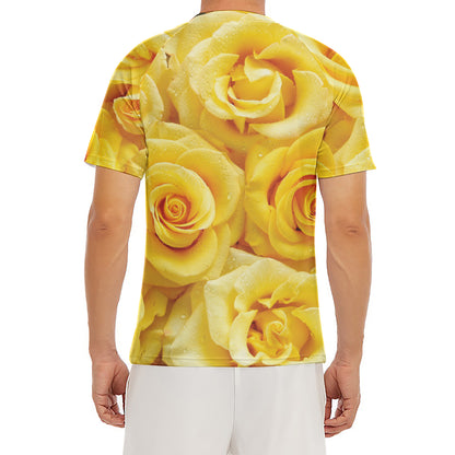 Yellow Rose Print Men's Short Sleeve Rash Guard
