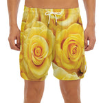 Yellow Rose Print Men's Split Running Shorts