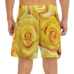 Yellow Rose Print Men's Split Running Shorts