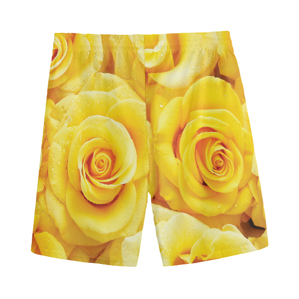 Yellow Rose Print Men's Sports Shorts