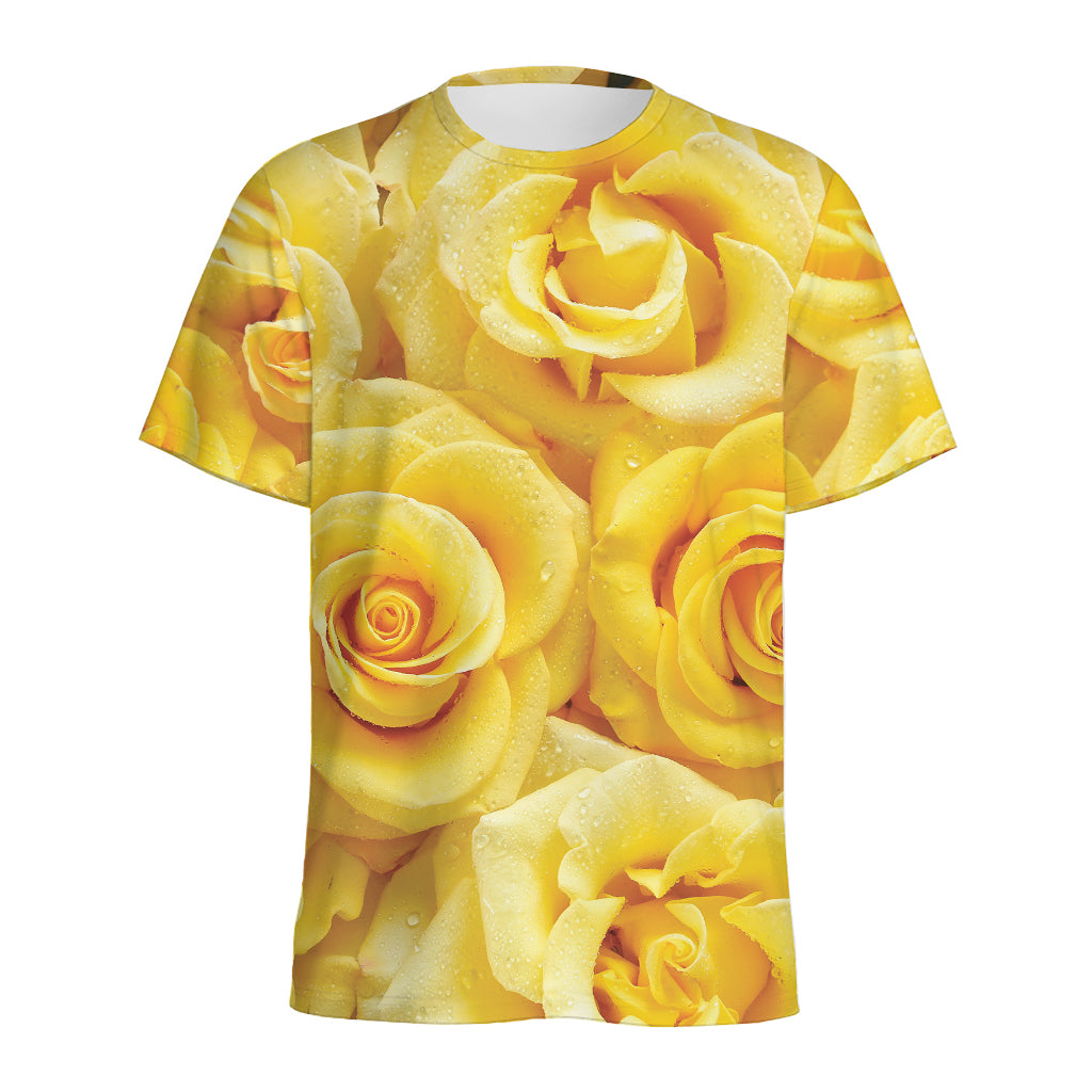 Yellow Rose Print Men's Sports T-Shirt