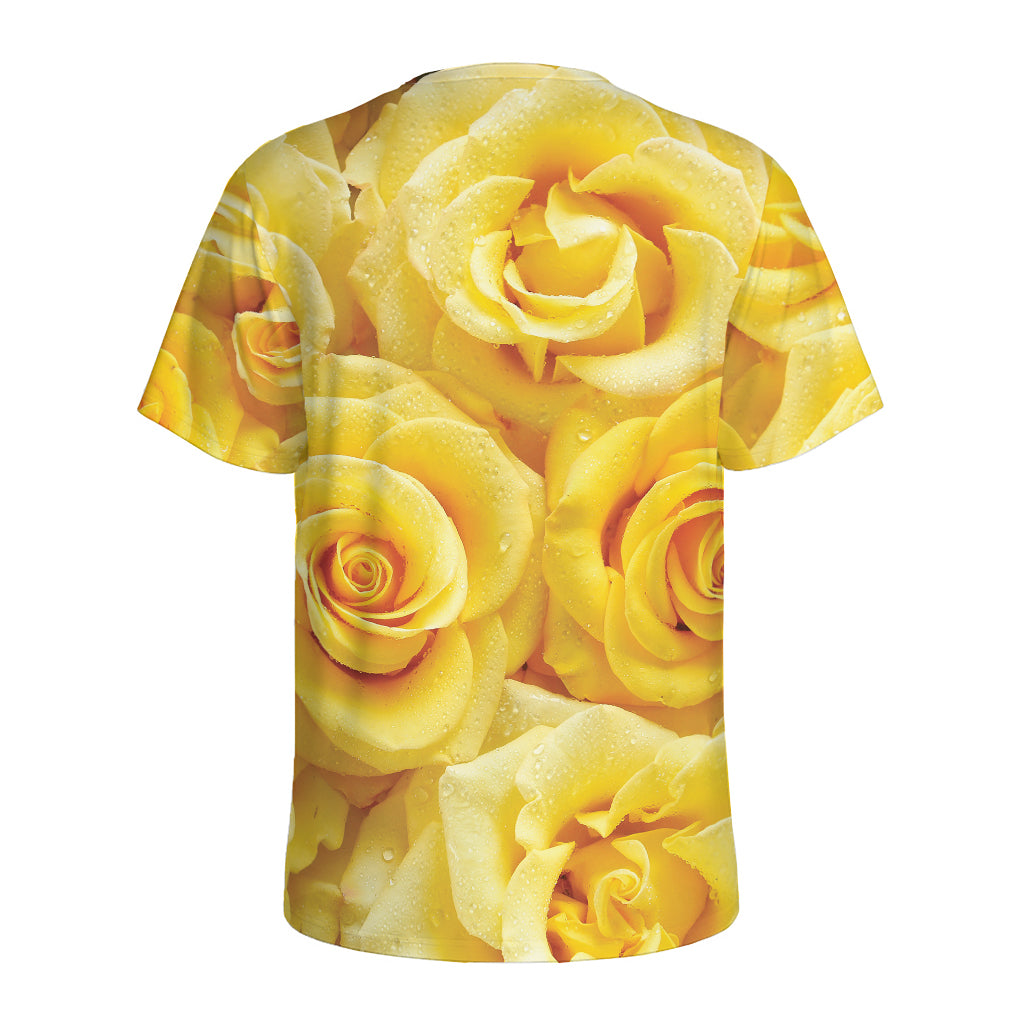 Yellow Rose Print Men's Sports T-Shirt