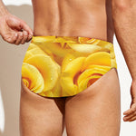 Yellow Rose Print Men's Swim Briefs