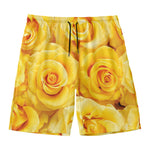 Yellow Rose Print Men's Swim Trunks