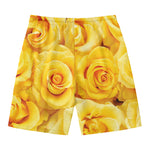 Yellow Rose Print Men's Swim Trunks