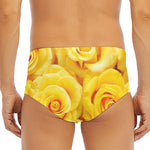 Yellow Rose Print Men's Triangle Swim Briefs