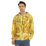 Yellow Rose Print Men's Velvet Pullover Hoodie