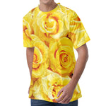 Yellow Rose Print Men's Velvet T-Shirt