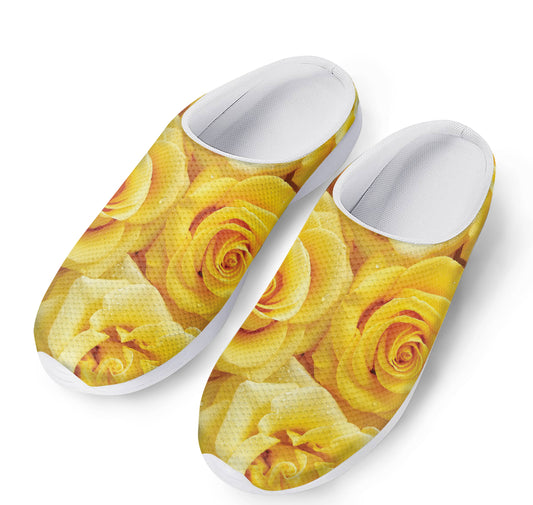 Yellow Rose Print Mesh Casual Shoes