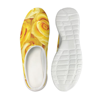 Yellow Rose Print Mesh Casual Shoes