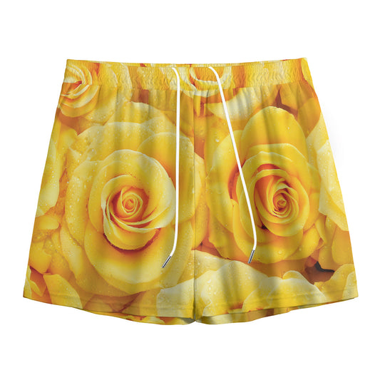 Yellow Rose Print Mesh Shorts