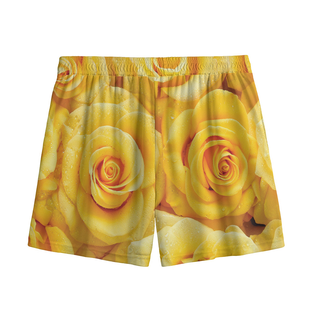 Yellow Rose Print Mesh Shorts