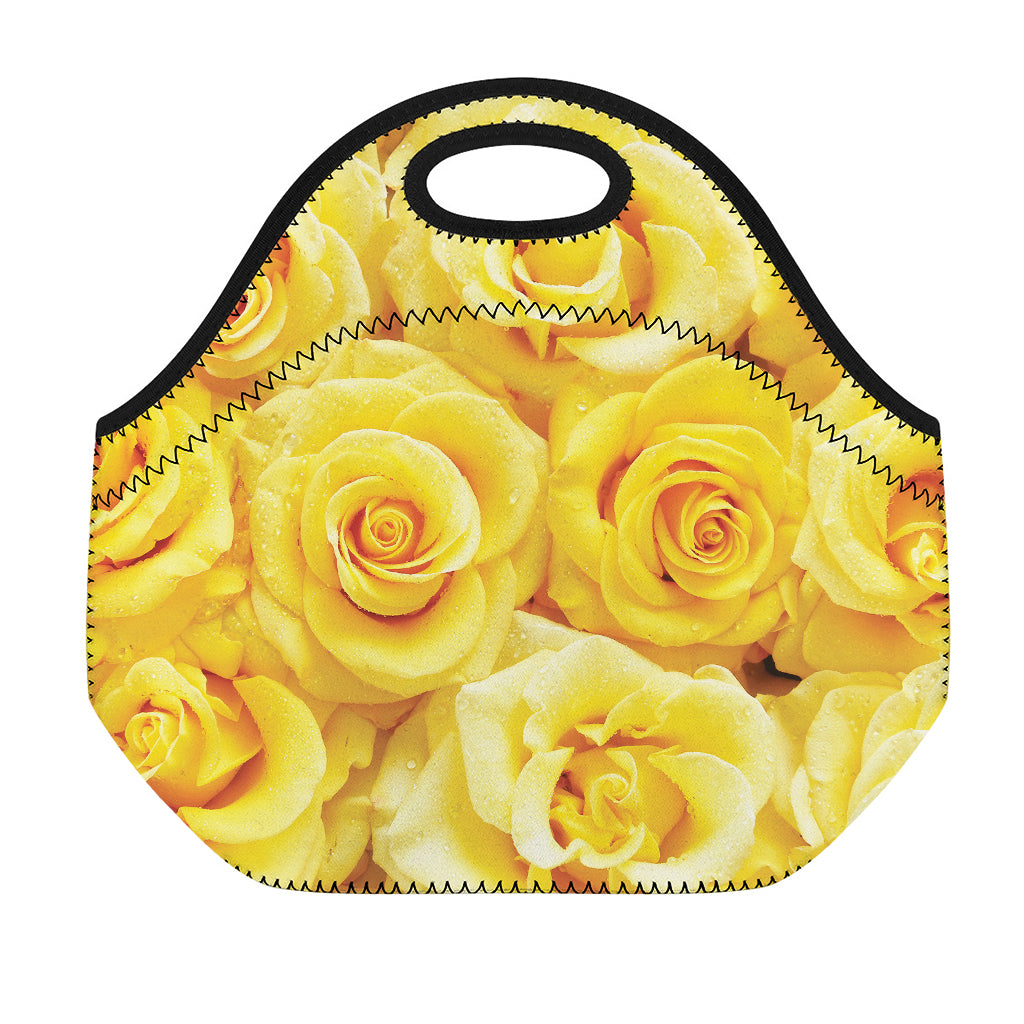 Yellow Rose Print Neoprene Lunch Bag
